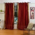 Rust Tie Top Sheer Sari Curtain / Drape / Panel - Pair
