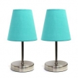 Simple Designs Sand Nickel Mini Basic Fabric Shade Table Lamps (Set of 2)