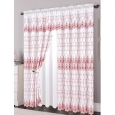 Alexis Embroidered Panel With Attached Valance and Backing, White-Red, 54x84+18 Inches