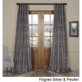 Exclusive Fabrics Filigree Silver & Pewter Flocked Faux Silk Curtain
