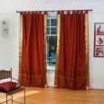 Rust Tab Top Sheer Sari Curtain / Drape / Panel - Pair