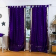 Purple Tab Top Sheer Sari Curtain / Drape / Panel - Pair