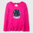 Girls' Long Sleeve Space Globe Graphic T-Shirt - Cat & Jack Pink L