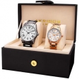 Akribos XXIV His & Hers Quartz Rose-Tone/Gun Stainless Steel Bracelet Watch Set