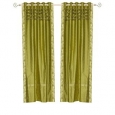 Olive Green Hand Crafted Grommet Top Sheer Sari Curtain Panel -Piece