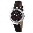 Burgi Women's Quartz Diamond Markers Etched Flower Dial Leather Brown Strap Watch