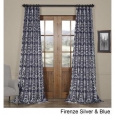 Exclusive Fabrics Firenze Silver & Blue Flocked Faux Silk Curtain