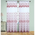 Josephine Embroidery Rod Pocket Panel with Attached Valence and Backing, White-Red, 55x90 Inches
