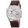 August Steiner Men's Quartz Dual-Time Leather Silver-Tone Strap Watch - Silver