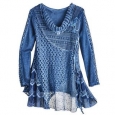 Women's Tunic Top - Knitted Lace Over Stretchy Tank - Long Sleeve                          Blouse