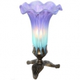 Handpainted Purple and Light Blue Glass Lily Lamp With Leaf Base