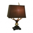 Monarch Deer Antler Lodge Style Table Lamp With Brown Linen Shade