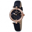 Burgi Women's Quartz Diamond Markers Etched Flower Dial Leather Blue Strap Watch