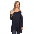 Women's Solid Tunic with Crochet Lace Shoulder Embellishments