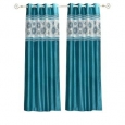 Turquoise Grommet Top Satin Curtain Panel Drape -Piece