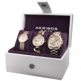 Akribos XXIV Women's Quartz Diamond Multifunction Gold-Tone Watch Set