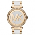 Michael Kors Women's MK6313 Parker Crystal Bezel White Logo Dial Two-Tone Bracelet Watch