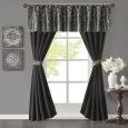 Madison Park Whitman Jacquard and Solid Faux Silk 5 Piece Curtain Set