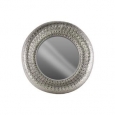 Pricked Round Wall Mirror Parquet Pierced Metal Design -Silver