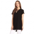 Women's Solid Top with Crossed Strap Neck Detailing
