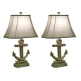 2 Piece Off-White Nautical Anchor Table Lamp Set w/Fabric Shade