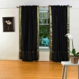 Black Rod Pocket Sheer Sari Curtain / Drape / Panel - Pair