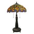 28 Inch Tall Dual Bulb Stained Glass Dragonfly Table Lamp - Multicolored