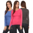 3 Pack Women's Long Sleeve Shirt Crew Neck Slim Fit:                          ROYAL/FUCHSIA/CHARCOAL