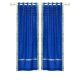 Enchanting Blue Hand Crafted Grommet Top Sheer Sari Curtain Panel -Piece