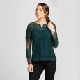 Women's Lace Henley Top - Knox Rose Forest Green Xxl