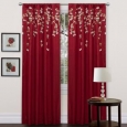 Lush Decor Red Faux Silk 84-inch Flower Drop Curtain Panel