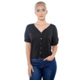 Women's V Neck Button Up High Low Short Sleeve Top