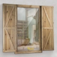 Shuttered Wall Mirror with Rustic Wooden Frame Farmhouse Decor