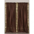 Brown Rod Pocket Sheer Sari Curtain / Drape / Panel - Pair
