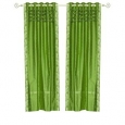 Forest Green Hand Crafted Grommet Top Sheer Sari Curtain Panel -Piece