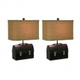 Set of 2 Retro 50's Lunch Box Table Lamps Rectangular Burlap Shades - Black