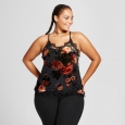 Women's Plus Size Floral Velvet Burnout Tank - Xhilaration Gray/Red 2X