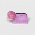 Zip-top Card Case With Faux Fur Pom - A Day Pink Color