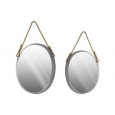 Oval Wall Mirror with Beveled Surface and Rope Hanger Set of 2 Silver