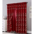 Ella Embroidered Panel with Attached Valance & Backing, Burgundy, 54x84+18 Inches