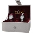 Burgi Women's Swarovski Crystal Quartz Leather Silver-Tone Strap/Bracelet Watch Set - Silver