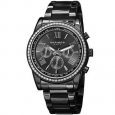 Akribos XXIV Men's Swiss Quartz Swarovski Crystals Dual-Time Stainless Steel Black Bracelet Watch