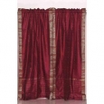 Maroon Rod Pocket Sheer Sari Curtain / Drape / Panel - Pair