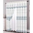 Alexis Embroidered Panel With Attached Valance and Backing, White-Blue, 54x84+18 Inches