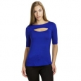 Cable & Gauge Women's 3/4 Sleeve Front Keyhole Jersey Top