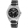 Akribos XXIV Women's Quartz Crystal Ceramic Black Bracelet Watch