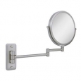 2-Sided Wall Mount Round Mirror - Extendable Dual Arm - 5x Magnifier - Silver
