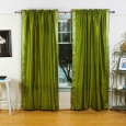 Olive Green Rod Pocket Sheer Sari Curtain / Drape / Panel - Pair