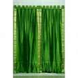 Forest Green Tab Top Sheer Sari Curtain / Drape / Panel - Pair