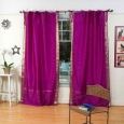 Violet Red Tie Top Sheer Sari Curtain / Drape / Panel - Pair